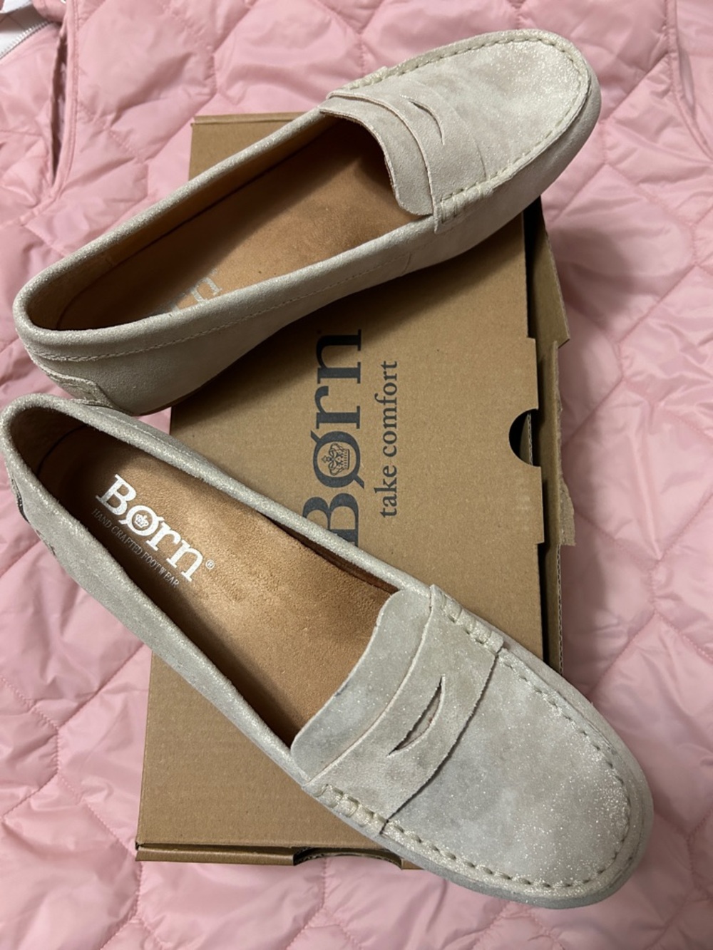 Born Women's Light Taupe Suede Penny Loafers